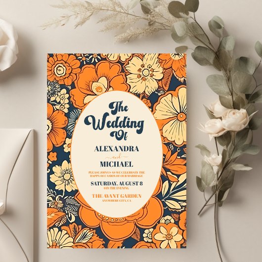 70er Floral Wedding Einladung