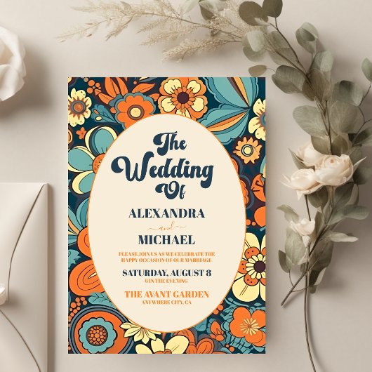 70er Floral Wedding Einladung