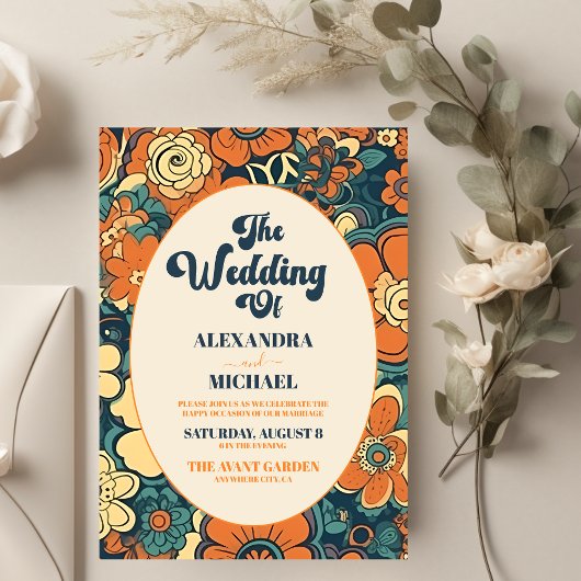 70er Floral Wedding Einladung