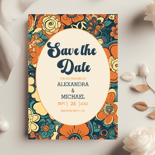 70er Floral Wedding Save The Date