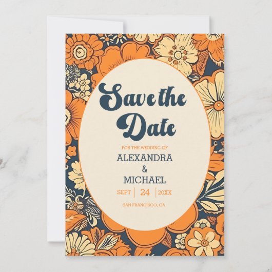 70er Floral Wedding Save The Date (Vorderseite)