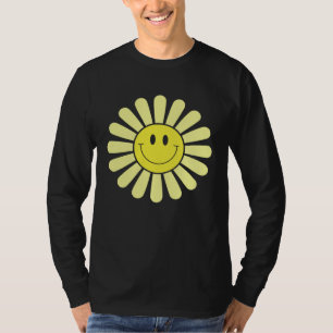 70er Gelbes Smiley-Gesicht-Blume Glücklich Friede T-Shirt