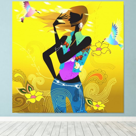 70er Girl Wrapped Canvas Leinwanddruck (Insitu (Holzboden))
