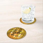 70er Gold Disco Ball Runder Pappuntersetzer (Vor Ort)