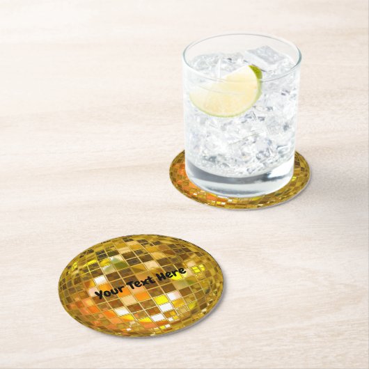 70er Gold Disco Ball Runder Pappuntersetzer (Vor Ort)