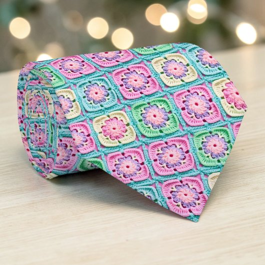 70er Granny Square Crochet Schlips Krawatte