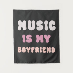 70er Groovy Typografie - Musik ist mein Freund Wandteppich