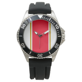 70er große, helle, braune Racingstreifen auf weiß Armbanduhr