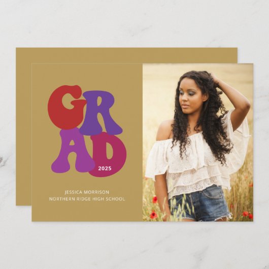 70er-Inspiriert Graduate Foto Graduation Party Einladung (Vorne/Hinten)