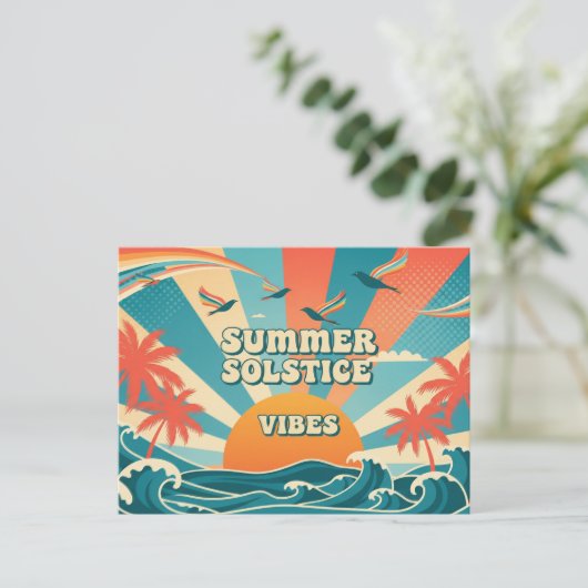 70er inspiriert Retro Sommersolstice Postkarte (Stehend Vorderseite)