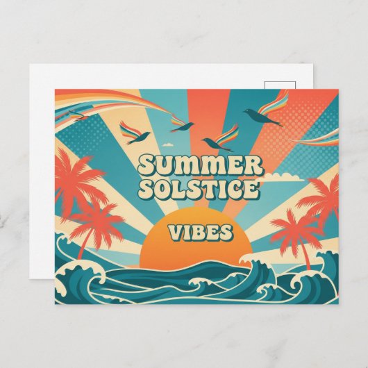 70er inspiriert Retro Sommersolstice Postkarte (Vorne/Hinten)