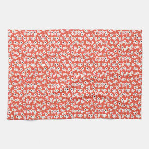70er Jahre Floral in Rot, Vintage Floral, Blumiges Geschirrtuch