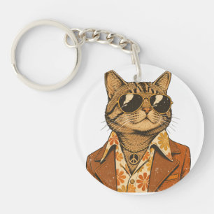 70er Jahre Groovy Cooler Kater & Fuchs Schlüsselanhänger