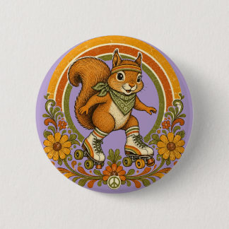 70er Jahre Groovy Rollschuh fahrendes Eichhörnchen Button