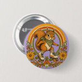 70er Jahre Groovy Rollschuh fahrendes Eichhörnchen Button (Vorne & Hinten)