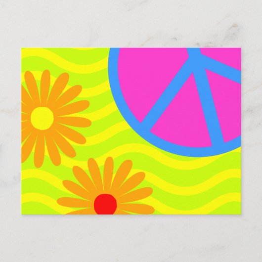 70er Jahre Hippie-Friedenszeichen und Blume Postkarte (Vorderseite)