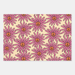 70er Jahre Inspirierte Retro-Blumenbehänge Geschenkpapier Set