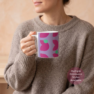 70er Jahre Lebendige rosa Tulpe mit grünen Punkten Kaffeetasse