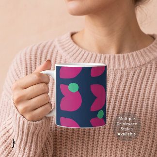 70er Jahre Lebendige rosa Tulpe mit grünen Punkten Kaffeetasse