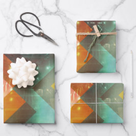 70er Jahre Orange Abstrakte Techno-Dreiecke Geschenkpapier Set