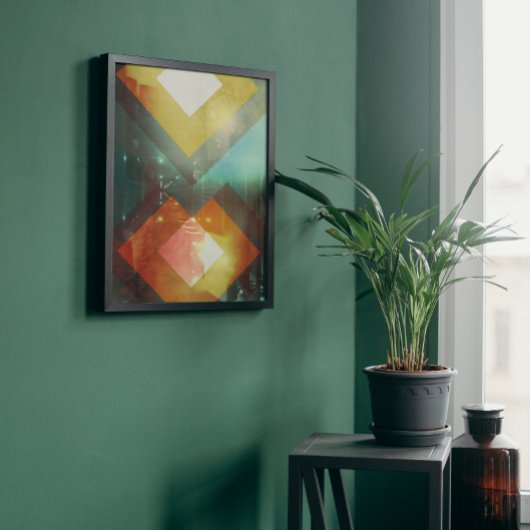 70er Jahre Orange Abstrakte Techno-Dreiecke Poster