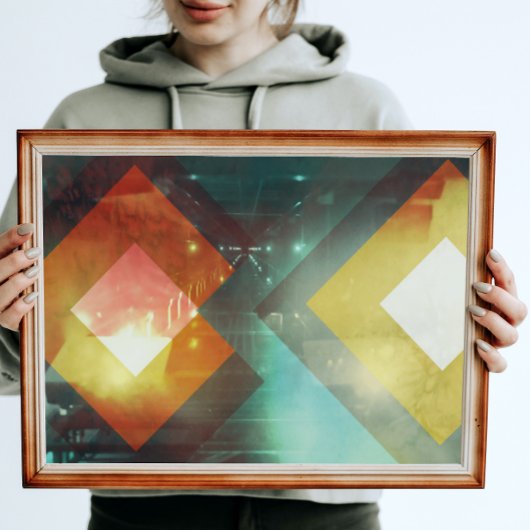 70er Jahre Orange Abstrakte Techno-Dreiecke Poster