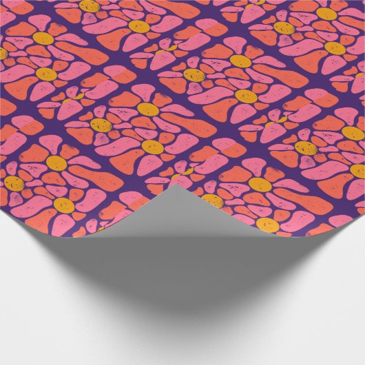 70er Jahre Orange und Rosa Retro Blume Power Geschenkpapier (Ecke)