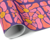 70er Jahre Orange und Rosa Retro Blume Power Geschenkpapier (Rolleneckpunkt)