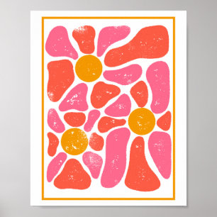 70er Jahre Orange und Rosa Retro Blume Power Poster