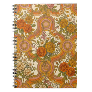 70er Jahre Vintage Retro-Blumenmuster | Warme erdi Notizblock