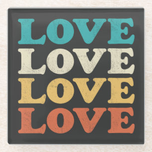 70er Liebe Retro Distressed Repeat Type Glasuntersetzer