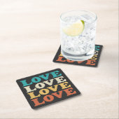 70er Liebe Retro Distressed Repeat Type Rechteckiger Pappuntersetzer (Vor Ort)
