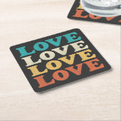 70er Liebe Retro Distressed Repeat Type Rechteckiger Pappuntersetzer (angewinkelt)