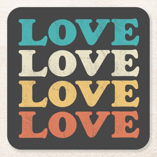 70er Liebe Retro Distressed Repeat Type Rechteckiger Pappuntersetzer (Vorderseite)