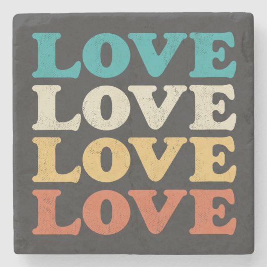70er Liebe Retro Distressed Repeat Type Steinuntersetzer (Vorderseite)
