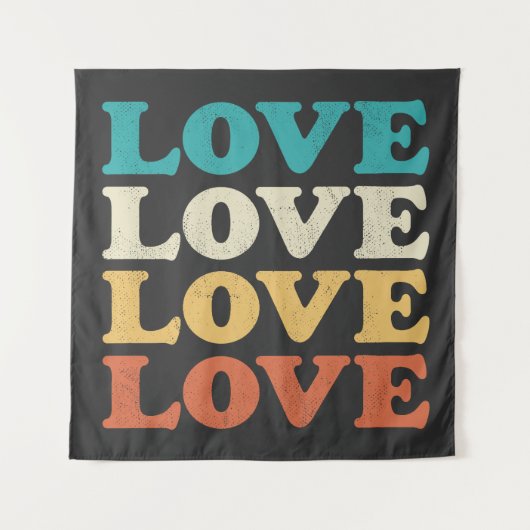 70er Liebe Retro Distressed Repeat Type Wandteppich (Vorderseite)