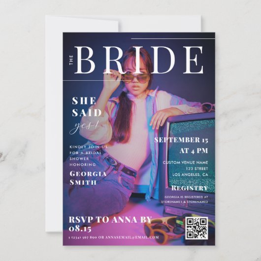 70er Magazine Newspaper Custom Foto Brautparty Einladung (Vorderseite)