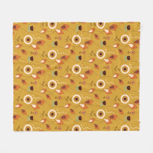 70er Mitte Jahrhundert Moderner BlumenSenf Fleecedecke (Vorderseite (Horizontal))
