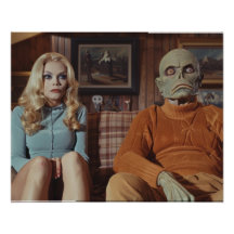 70er Monster und Frau auf Couch