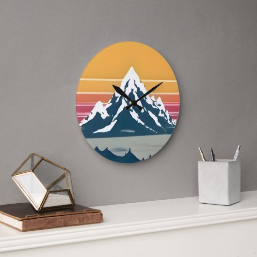 70er Mountain Sunset Wall Clock Große Wanduhr (Büro)