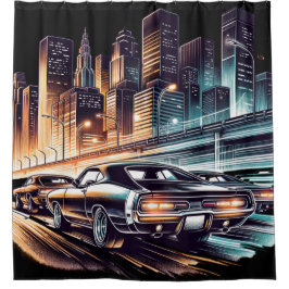 70er Muscle Car Cityscape Duschvorhang