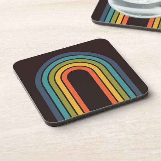 70er Orange Brown Aquamarines Muster Custom Kitche Getränkeuntersetzer (Linke Seite)