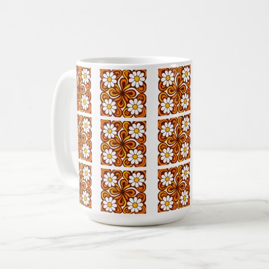 70er Orange-Daisy-Muster Kaffeetasse (Vorderseite Links)