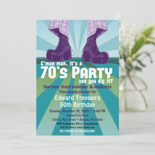 70er Party Einladung 1970er Disco Geburtstag (Stehend Vorderseite)