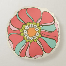 70er Pink & Aqua Retro Blume Rundes Kissen