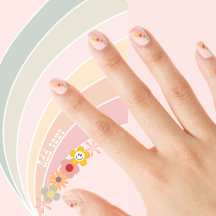 70er Pink Pastel Retro Groovy Daisies Rainbow
