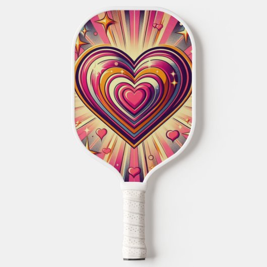 70er Pop art heart/Valentinische Tasse Pickleball Schläger (Vorderseite)