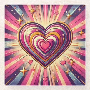 70er Pop-Art-Herz/Valentinstag Glasuntersetzer