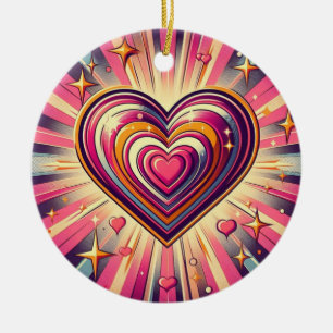 70er Pop-Art-Herz/Valentinstag Keramik Ornament