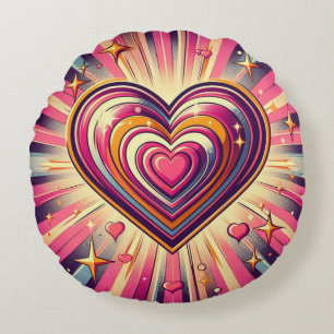 70er Pop-Art-Herz/Valentinstag Rundes Kissen